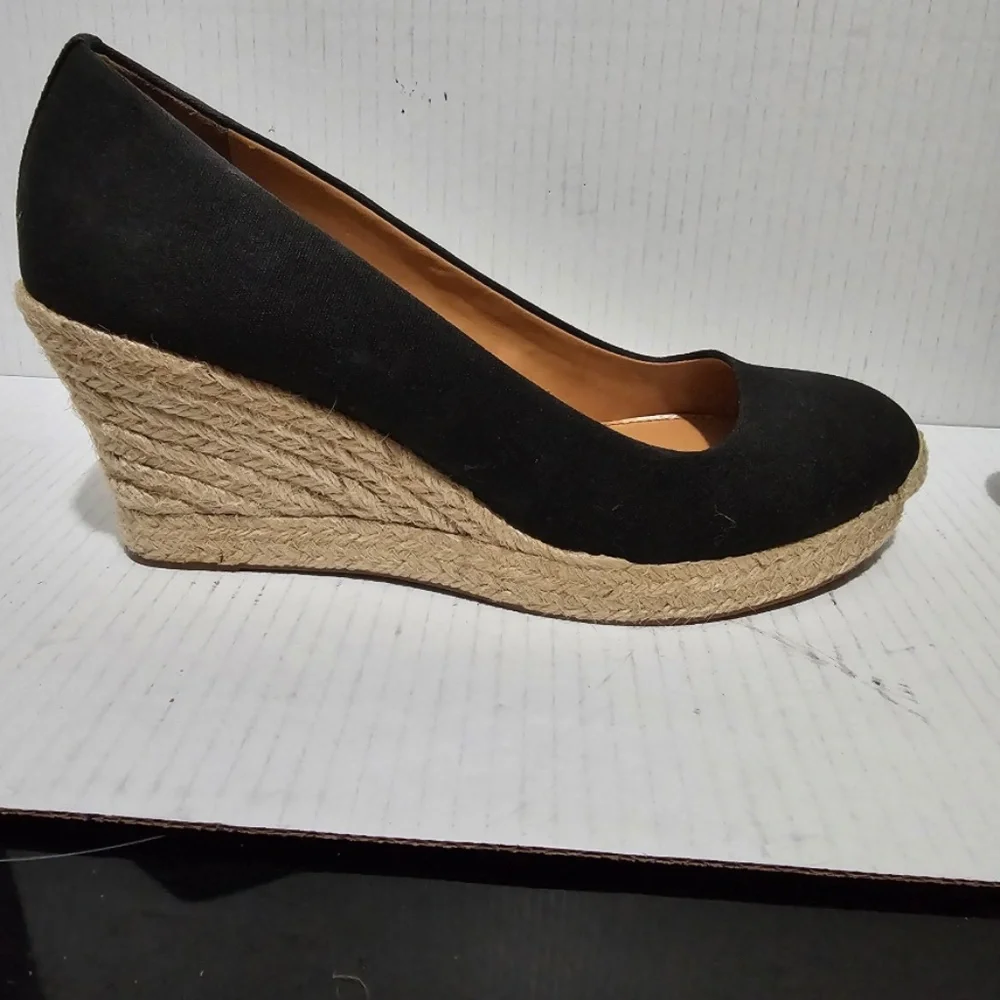 J.Crew Seville Black Espadrille Wedges Shoes Sz 8 1 / 2 Fall Preppy Minimalist